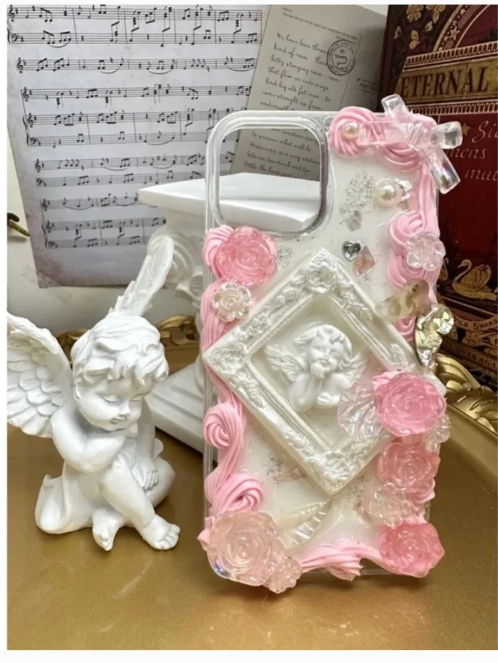 iPhone 12/12pro Baroque Butterfly and angel Phone Case, Handmade case